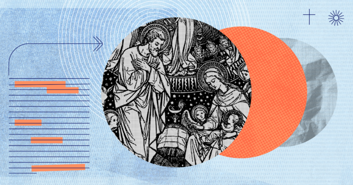 An illustration capturing the Nativity, where we can see a depiction of Joseph of Nazareth, the adoptive father of Jesus.