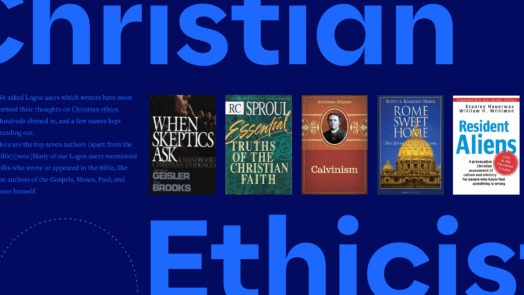 The words Christian Ethicist in large bold font, 5 featured book covers in the center and a portion of the article text can be seen to the left.