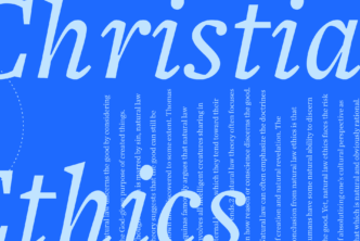 The words Christian Ethics in large script font with a portion of the article text in the background.