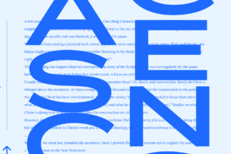 the word Ascension in large vertical font with a portion of the article text in the background.