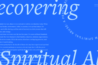 The words Recovering Spiritual Abuse can be seen in large script font with a portion of the article text in the background.