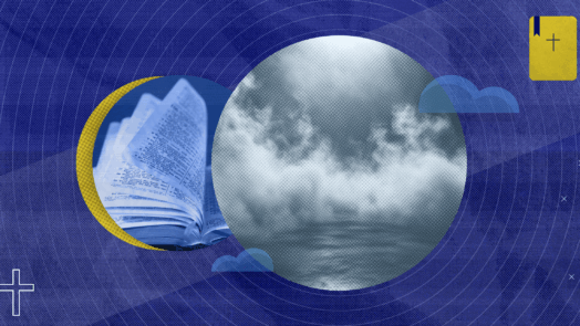 An illustration of an open Bible in one circle with a swirling mist in the other symbolizing hevel as breath or vapor; just one of the meanings of vanity in the Bible.