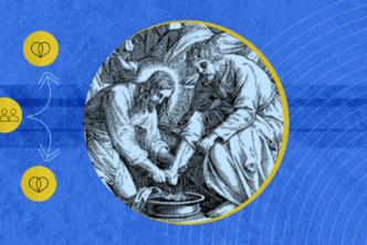 an illustration of washing the feet of others to represent the importance of showing love to one another.