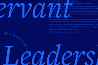 The words Servant Leadership in large script font with a portion of the article in the background.