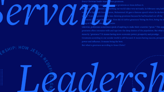 The words Servant Leadership in large script font with a portion of the article in the background.