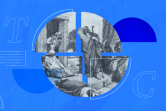 An image of what is presumably Job and his friends, broken into four segments, symbolizing the shattering nature of trauma.