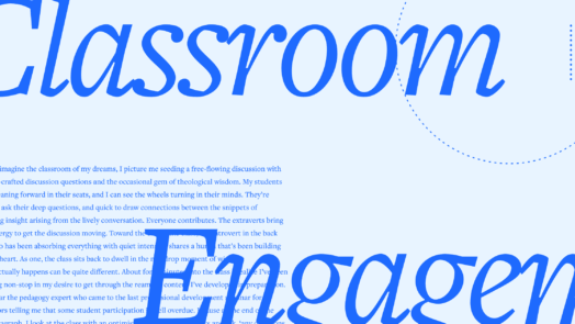 The words Classroom Engagement in large script font with a portion of the article text on discussion questions in the background.