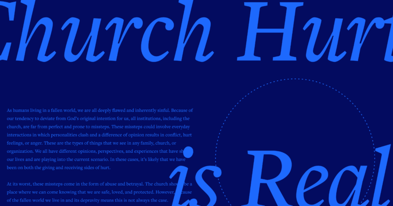 The words, Church Hurt is Real, in large script with a portion of the article text on the bottom left.