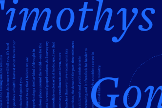 Large script font with the words Timothys and Gone, symbolizing the urgent need to raise up new spiritual leaders during a time of ministry shortage.