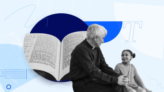 An elderly man teaching a young girl. A Bible in the background highlights the importance of theology in shaping Christian teaching methods.