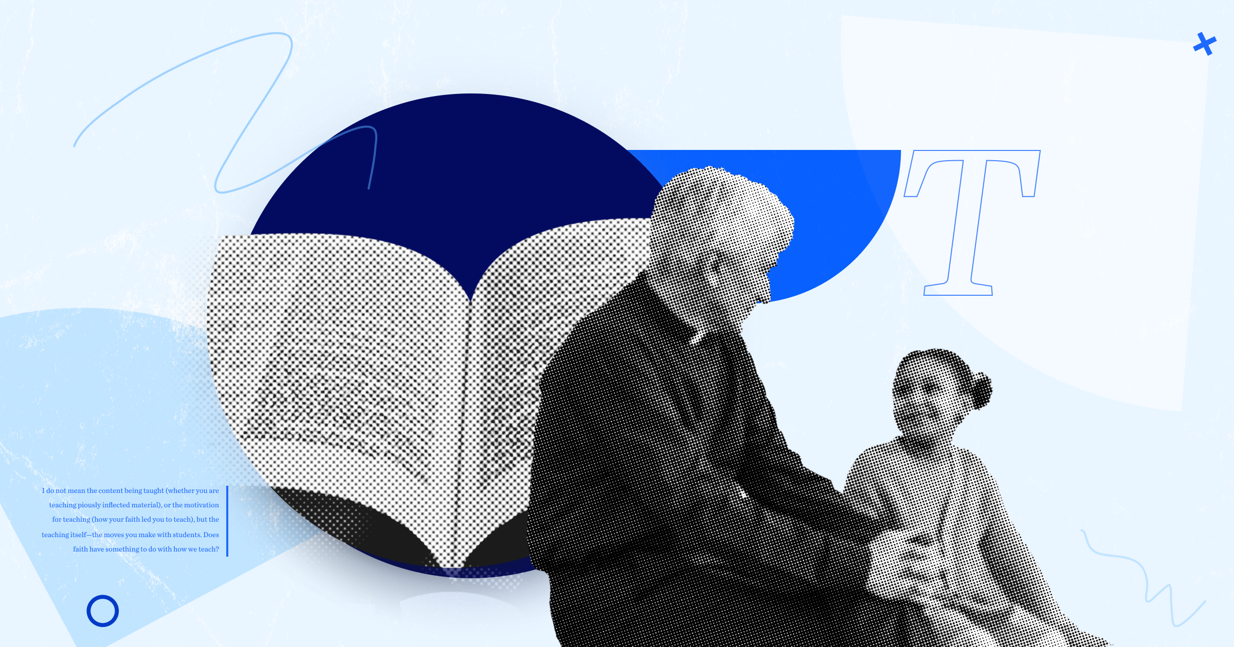An elderly man teaching a young girl. A Bible in the background highlights the importance of theology in shaping Christian teaching methods.