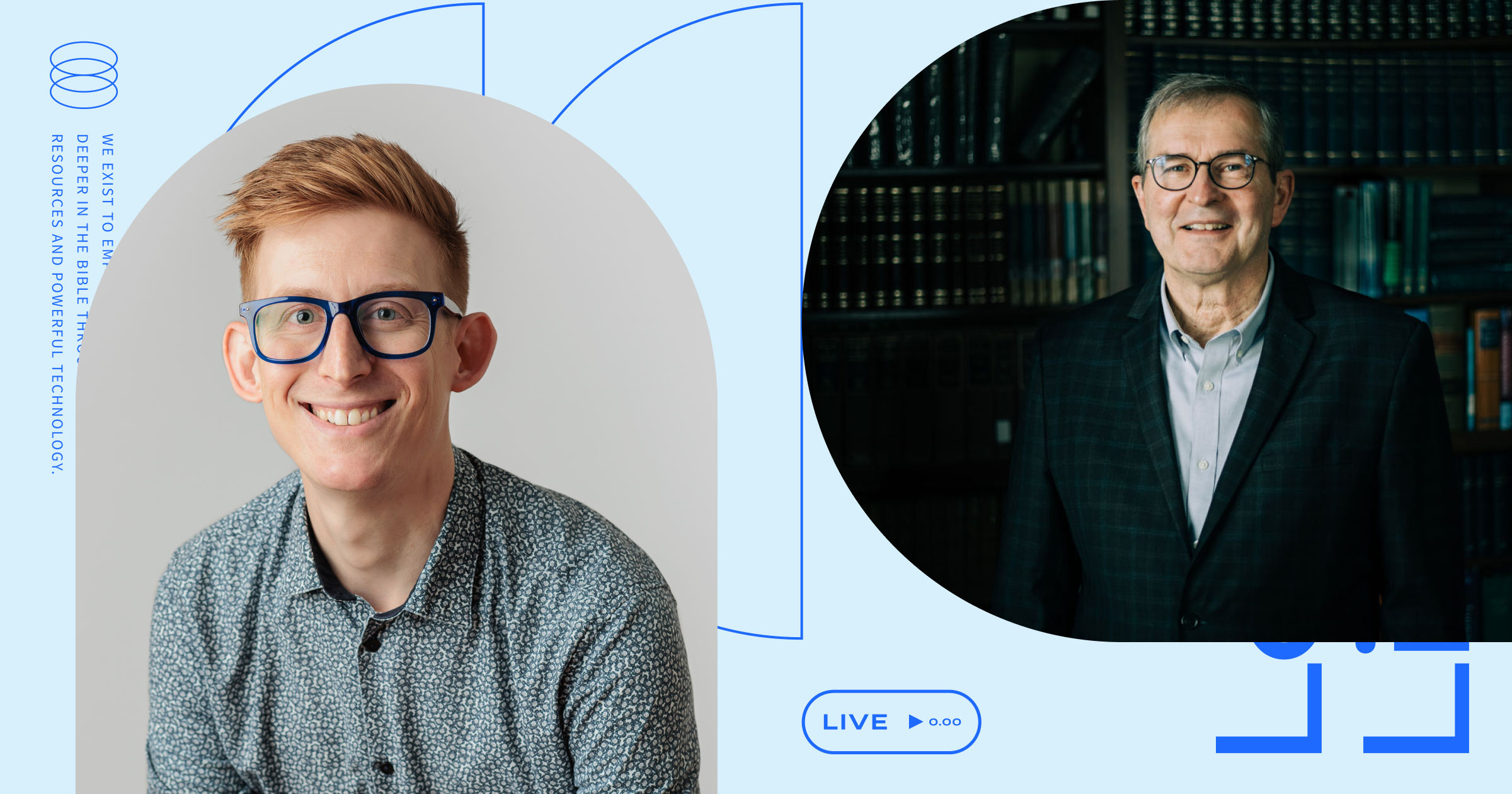 An image of Joel Beeke and Kirk E. Miller with design from the show, Logos Live, in the background.