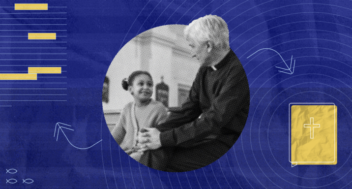 An elderly man speaking with a young girl to represent the importance of making catechism class meaningful.