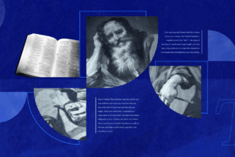 A prophet and an open Bible with a Bible verse and a portion of article text to the sides to represent the importance of teaching.