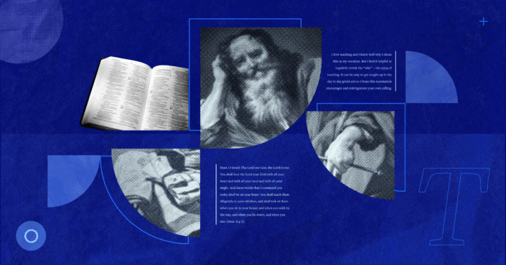 A prophet and an open Bible with a Bible verse and a portion of article text to the sides to represent the importance of teaching.