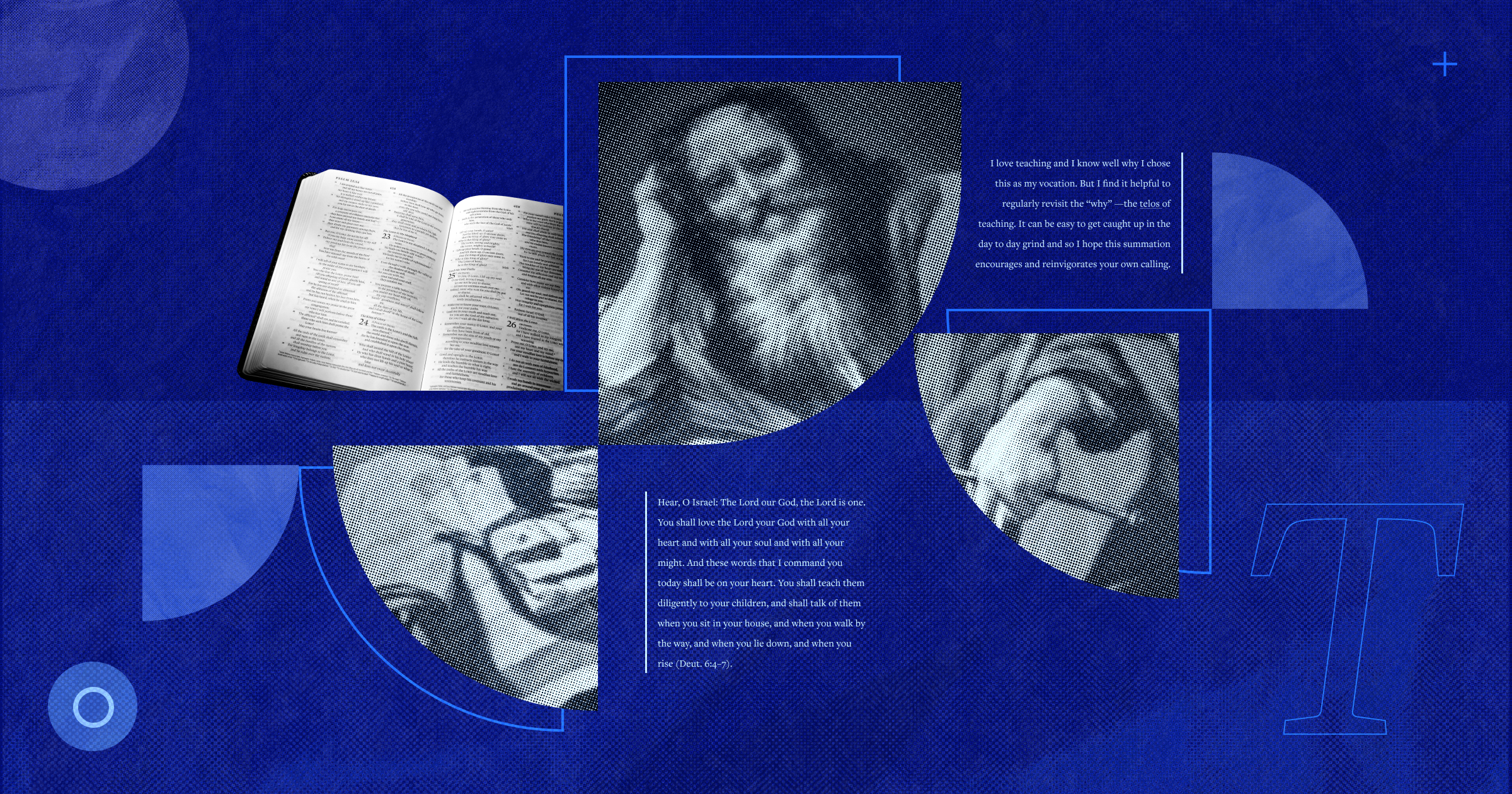 A prophet and an open Bible with a Bible verse and a portion of article text to the sides to represent the importance of teaching.