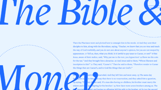 The Bible & Money in large script font with a portion of the article text in the background
