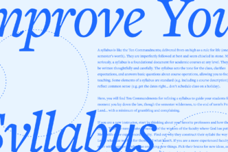 The phrase Improve Your Syllabus in large script font with an excerpt from the article in the background.