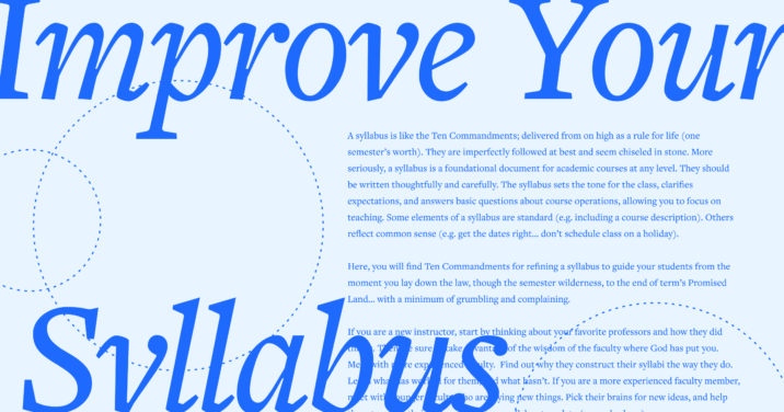 The phrase Improve Your Syllabus in large script font with an excerpt from the article in the background.