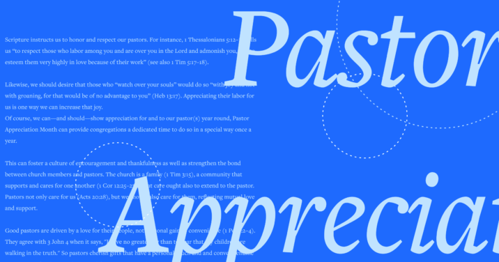 The words Pastor Appreciation in large script font with a portion of the article text in the background.