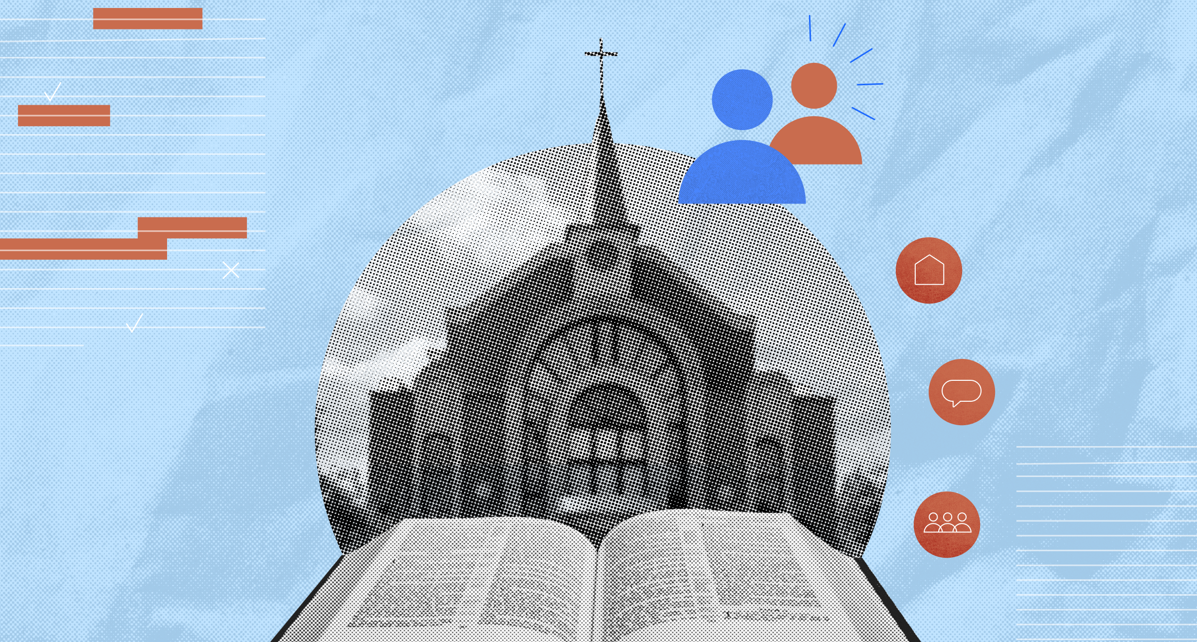 An image of a Seventh-day Adventist church with an open Bible to represent the importance of SDA history, beliefs, and key leaders.