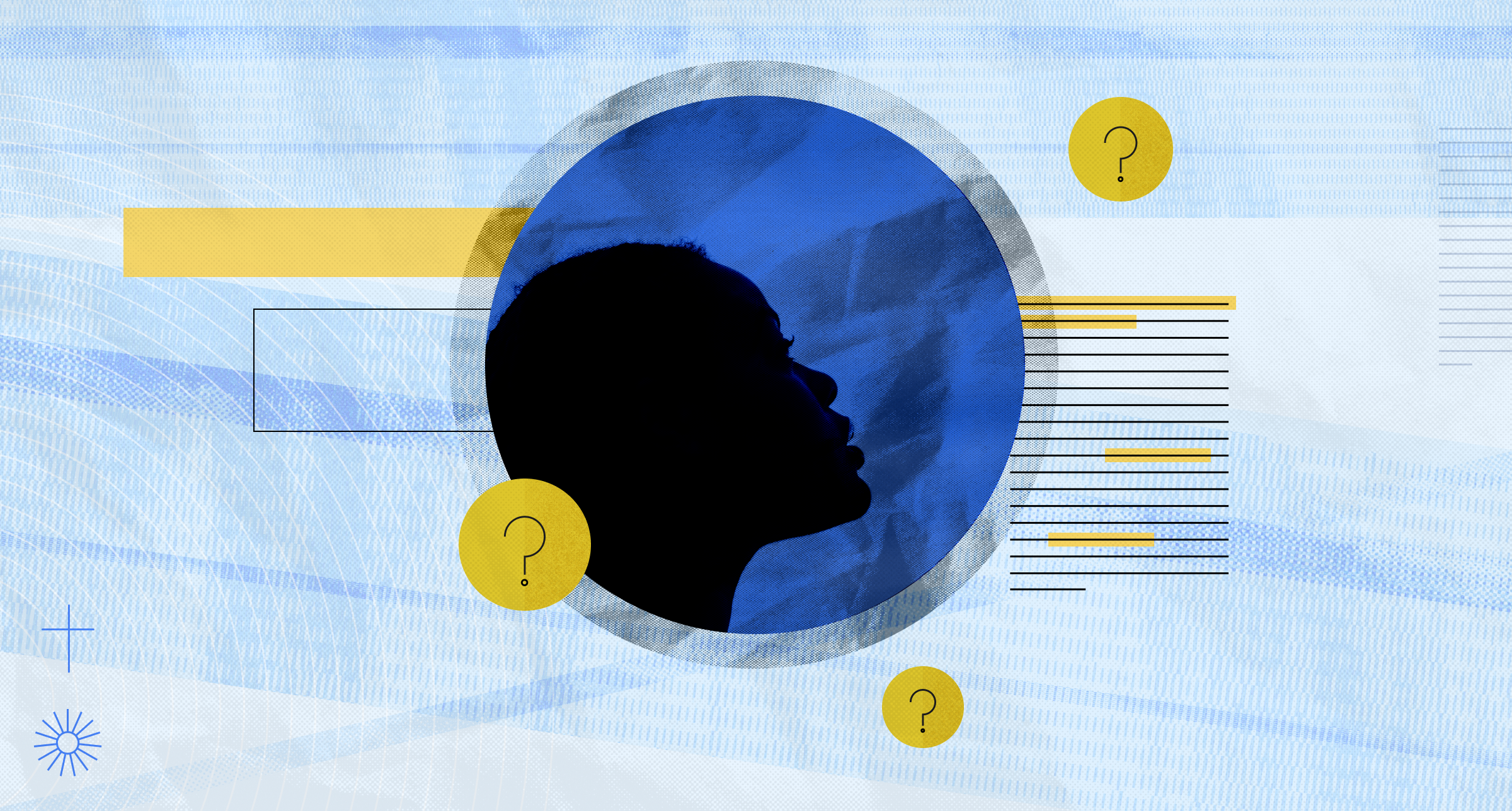 the silhouette of a woman surrounded by question marks, reflecting the questions that surround the interpretation of lady wisdom and the Proverbs 31 woman