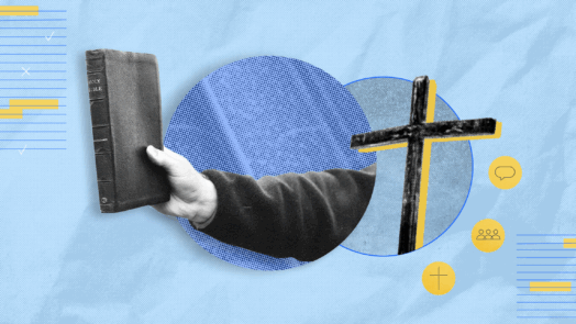 A collage-style image showing a hand holding a Bible and a cross, symbolizing an evangelical approach to Scripture that emphasizes Christ and real-life application of biblical truths.