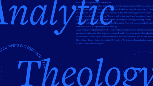 The words Analytic Theology in large script font with a portion of the article text in the background.