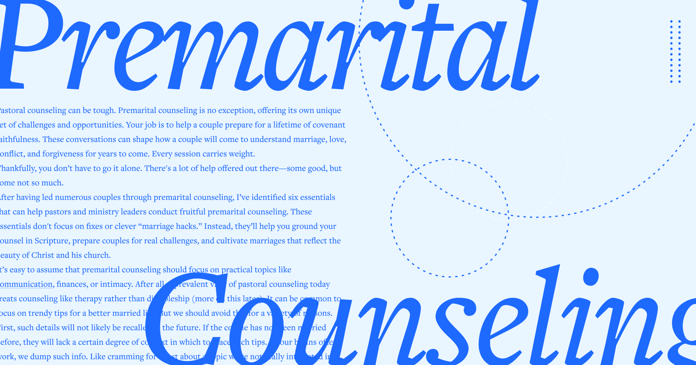 The words Premartital Counseling in large script font with an excerpt from the article in the background.