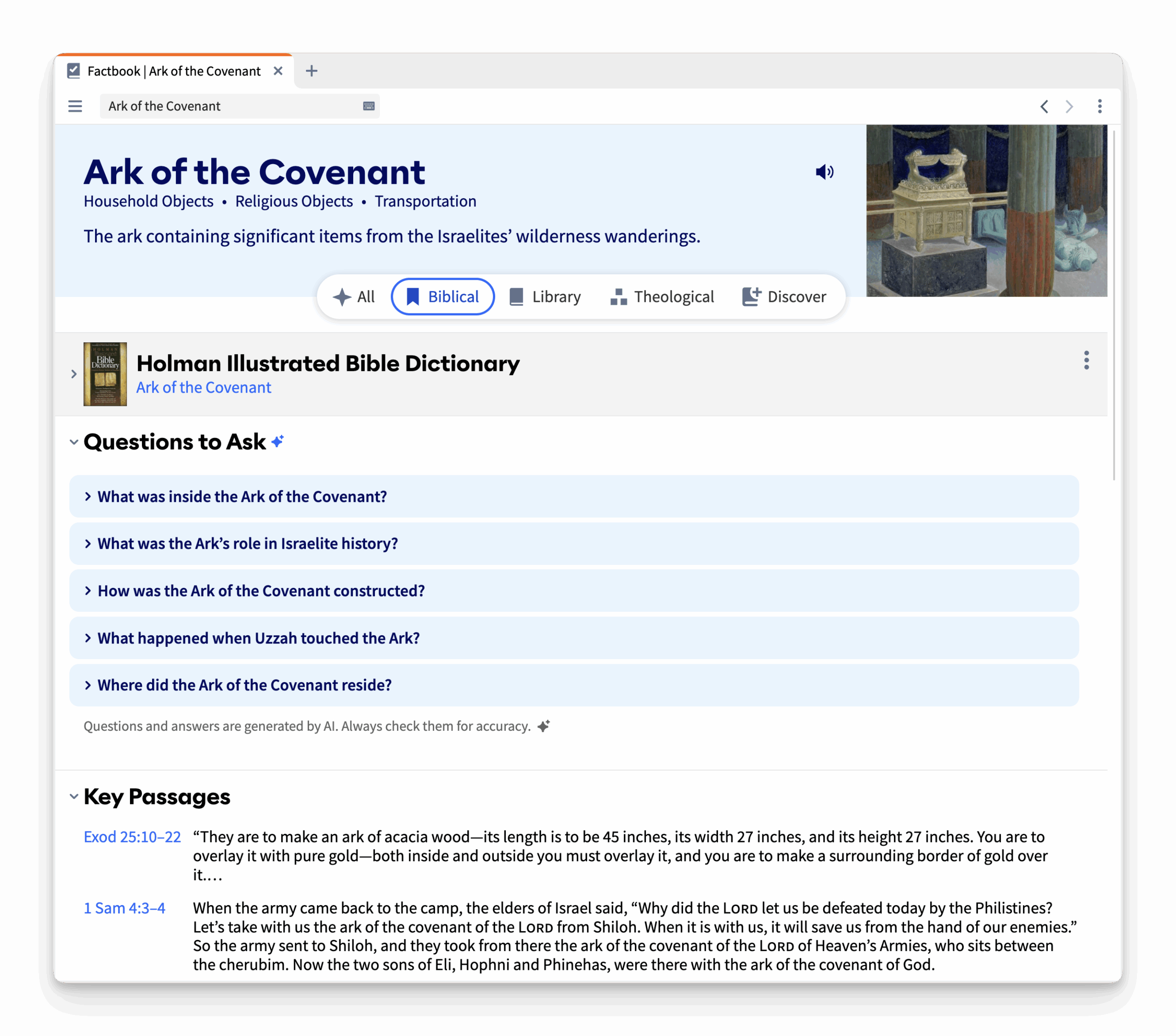 Logos's Factbook on the Ark of the Covenant.