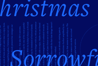 The word Christmas and Sorrowful in large text with smaller text from the article.
