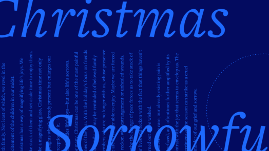The word Christmas and Sorrowful in large text with smaller text from the article.
