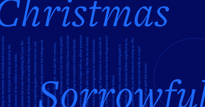 The word Christmas and Sorrowful in large text with smaller text from the article.