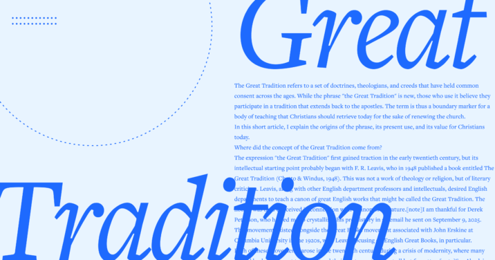 The words Great Tradition in large script font with a portion of the article text in the background.