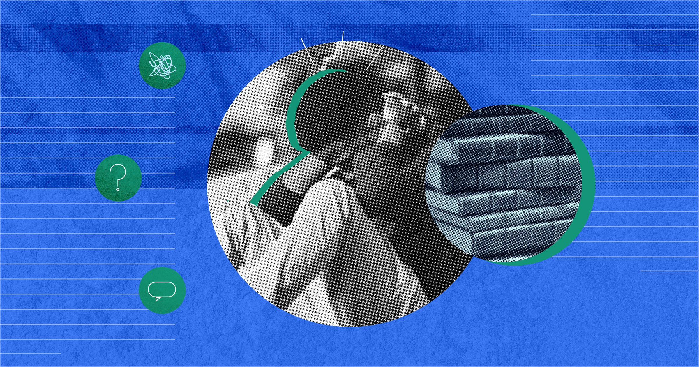 An image of a student showing signs of anxiety and depression along textbooks to represent the pressure of academic life.