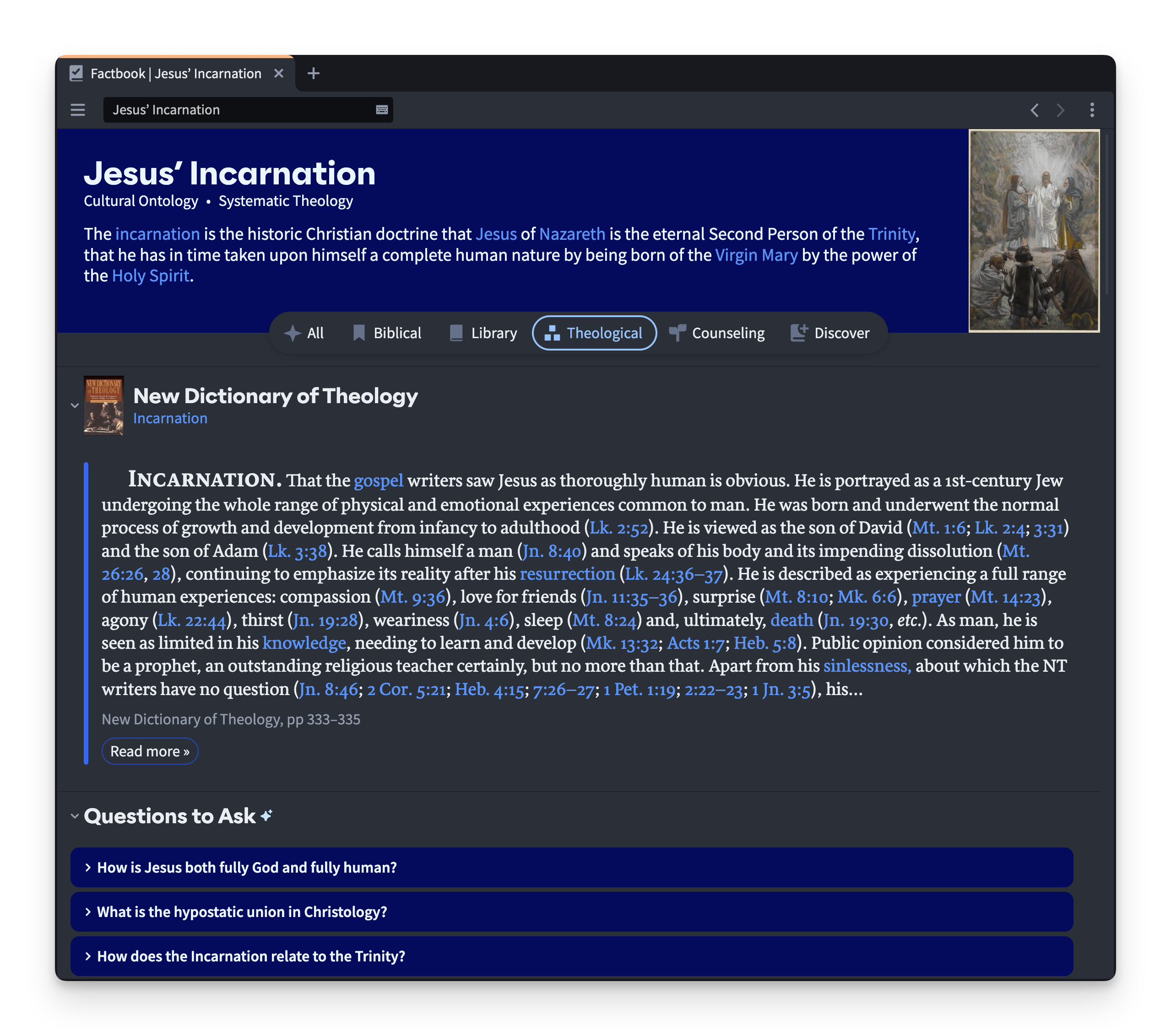 Logos's Factbook on Jesus's incarnation.