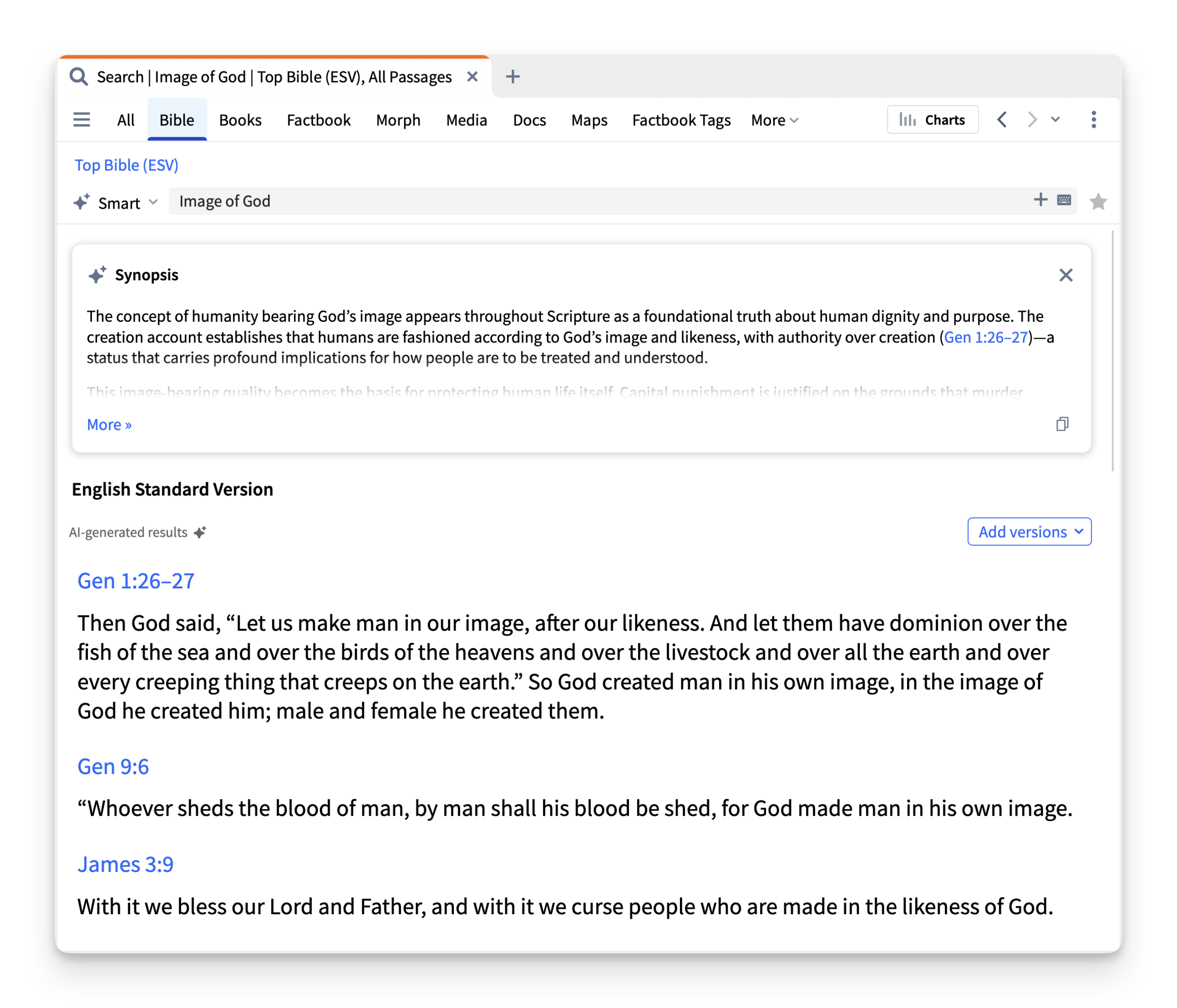 Logos Smart Search in Bible on the image of God.