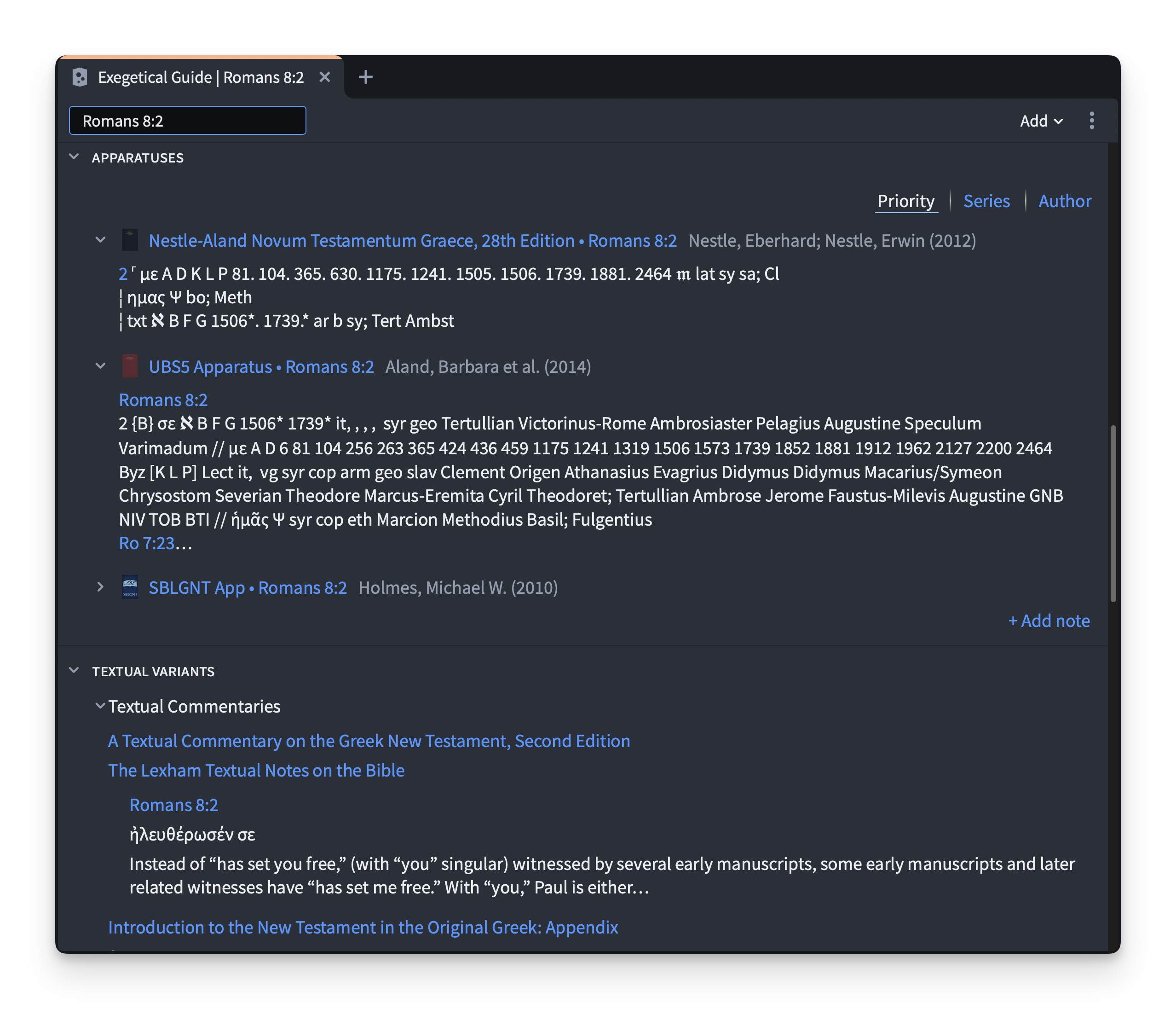 Logos’s Exegetical Guide contains tools to help users study New Testament textual variants. This episode includes a segment on how to use such tools and understand critical apparatuses of Greek New Testaments.